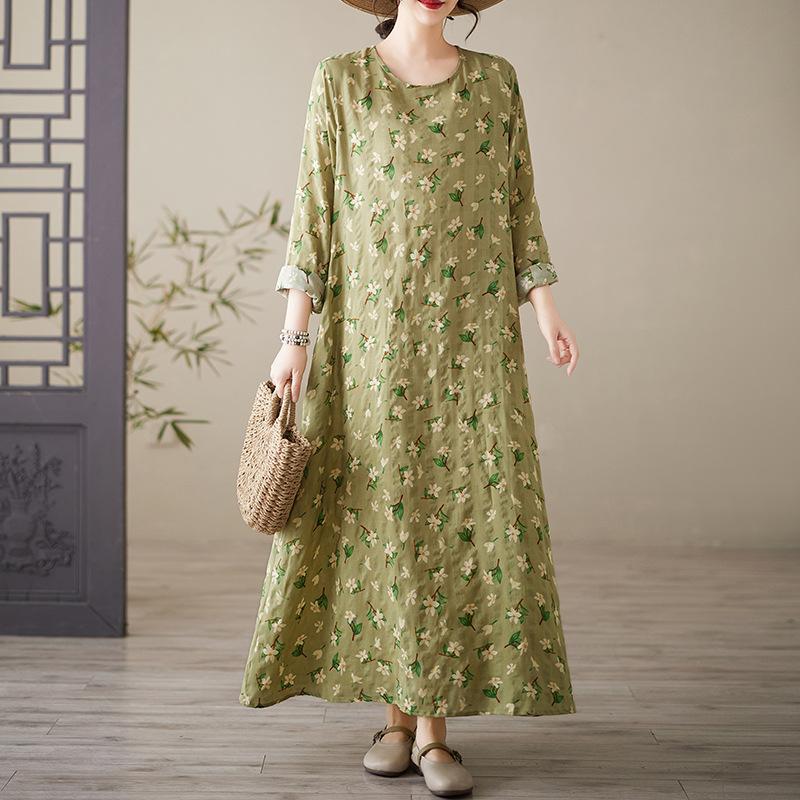 Весеннее литературное платье больших размеров с принтом, круглым вырезом, длинными рукавами, повседневное платье для женщин, вечерние платья