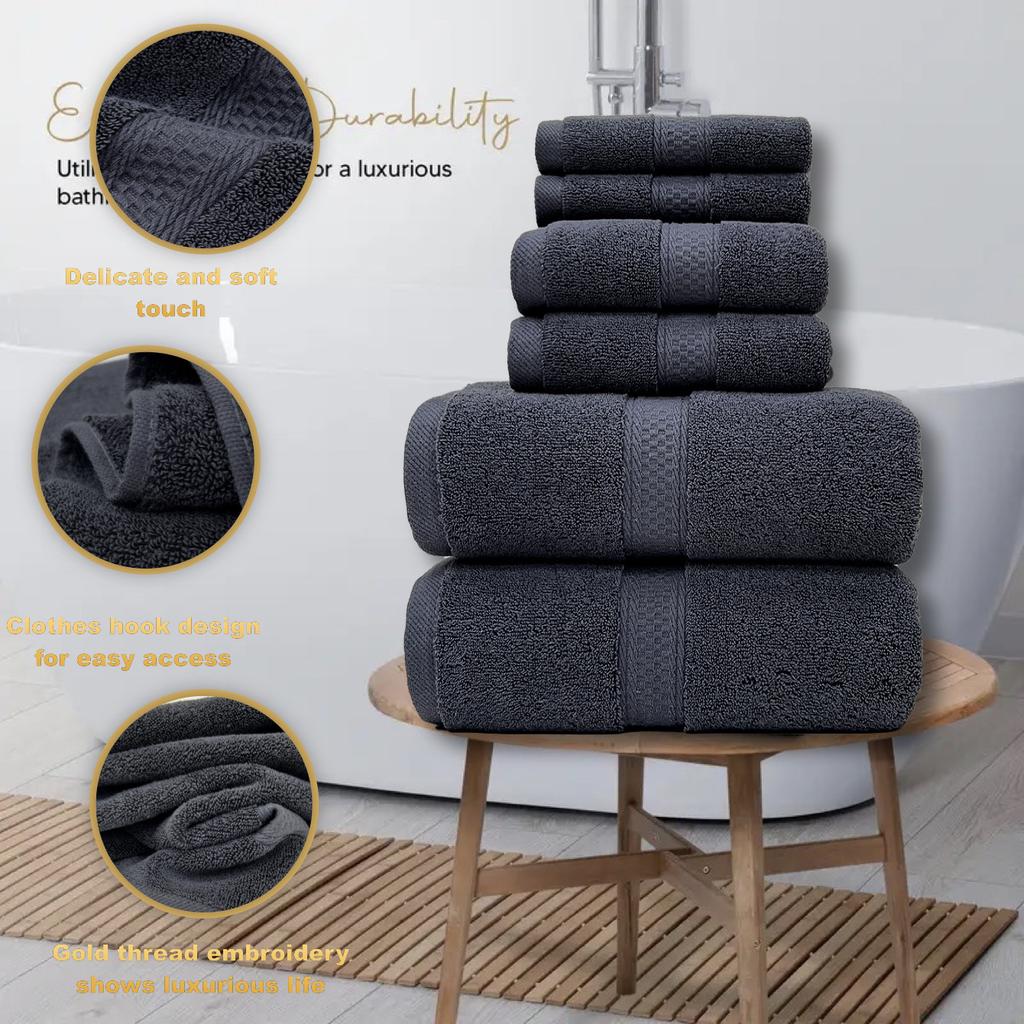 Customization Solid Color Nonwoven Dobby Cotton Towel Set 6 Absorbent Eco-Friendly Quick Drying Hand/Face Towels for Home Hotel
