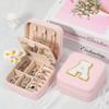 1PC Jewelry Case for Women Girls Jewelry Storage Portable Personalized Small Pink Initial Letter Jewelry Box
