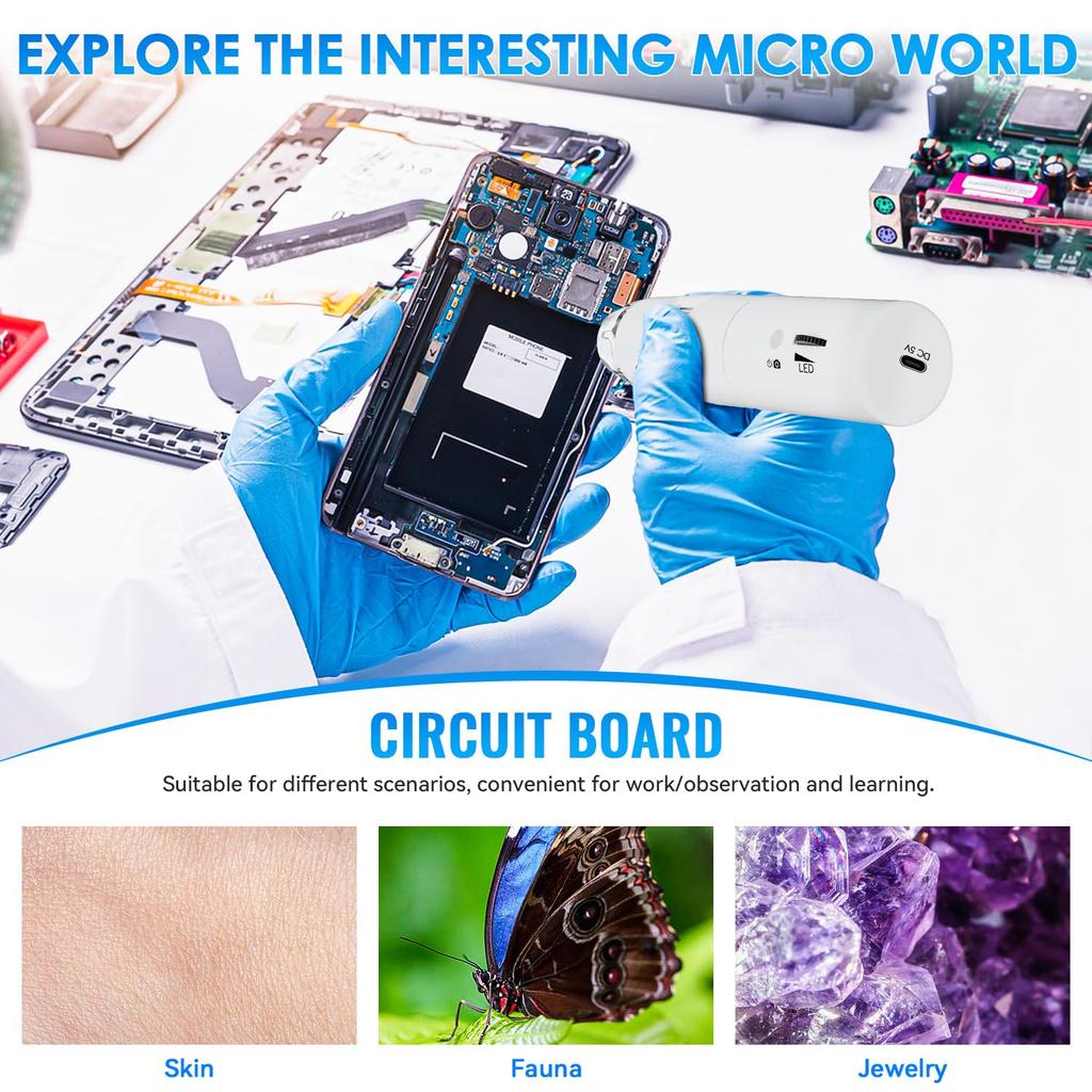 SKYBASIC Wifi Digital 2MP Portable Handheld Microscope with 8 Compatible with and Mac for Skin Circuit Board Biological and As a Fun Holiday Gift