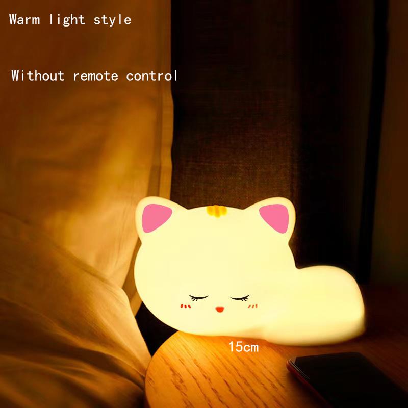 Silicone Cat Night Light, Bedroom Illuminated Remote Control Pat Light, USB Portable Charging Baby Sleeping Atmosphere Light