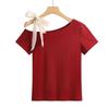 2025 Sexy Korean Off-the-Shoulder Slimming T-Shirt - Women's Cotton Short Sleeve Top