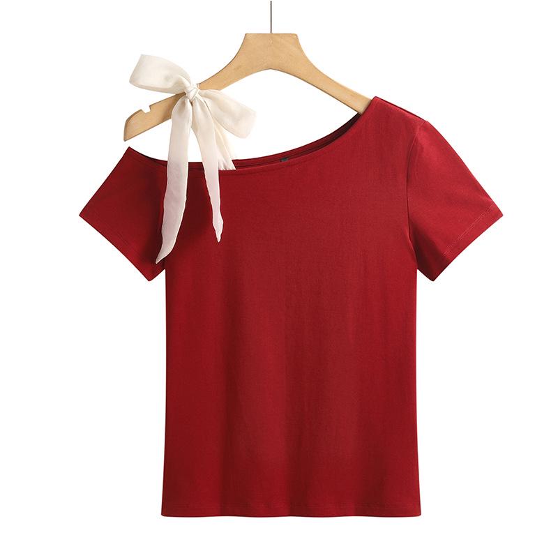 2025 Sexy Korean Off-the-Shoulder Slimming T-Shirt - Women's Cotton Short Sleeve Top