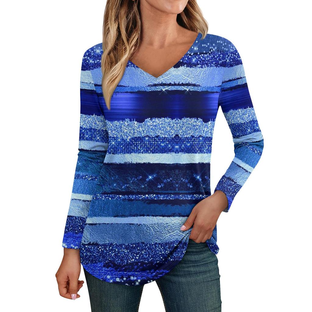 Women's Long Sleeved Retro Floral Print V-neck Top T-shirt