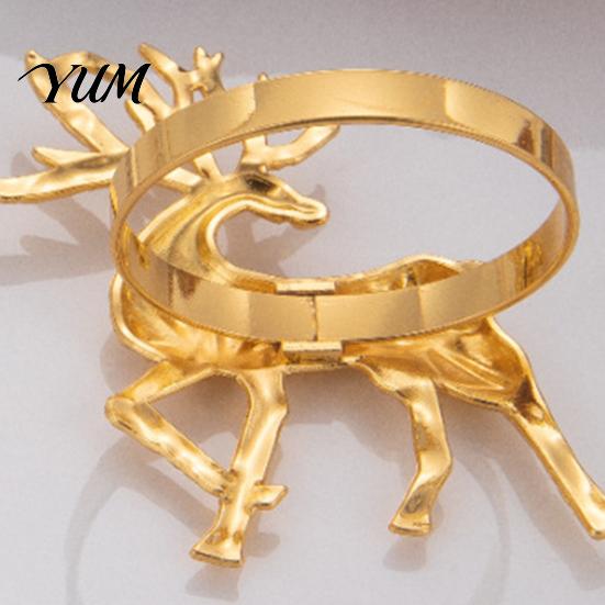 Gold Napkin Holders Christmas Deer Ring, Faceted Metal Elk Holder, Reusable Elegant Dining Table Accessories Ring for Xmas Holiday Wedding Receptions
