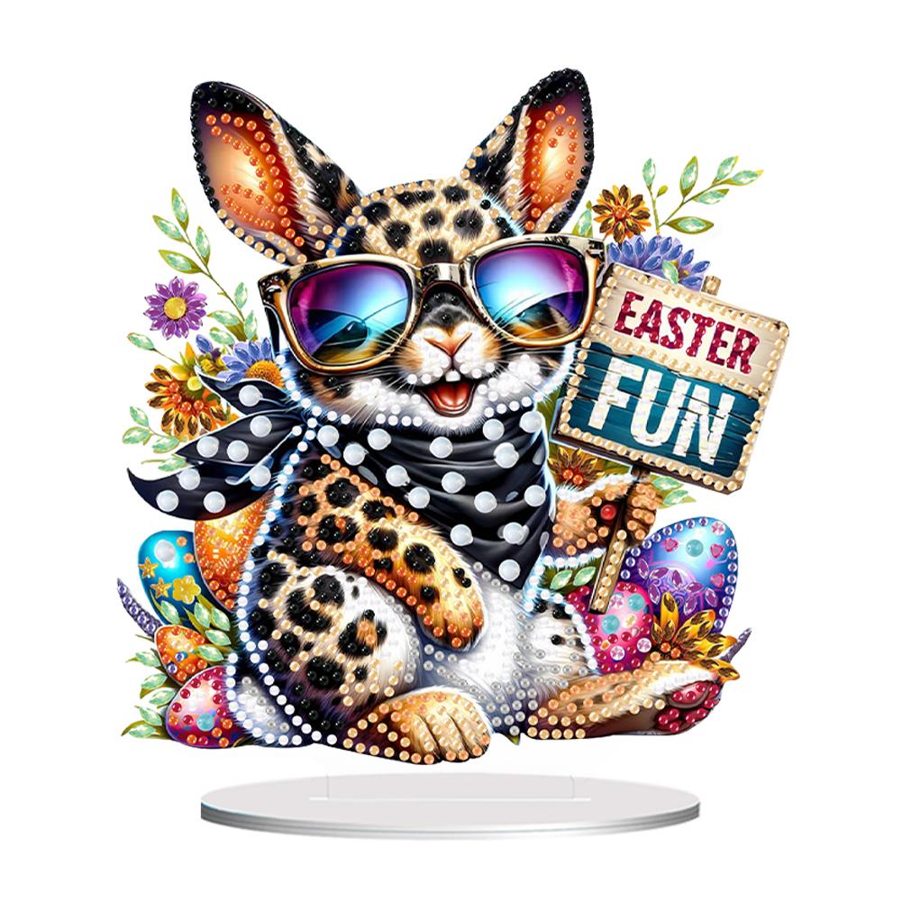 2D Flat Easter Rabbit DIY Desktop Diamond Art Kits Special Shape Diamond Painting Desktop Ornaments Kit Bedroom Table Decoration