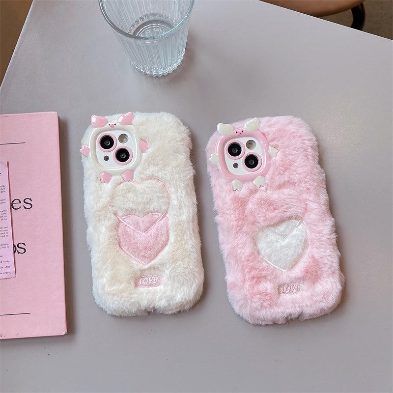 Осенне-зимний плюшевый чехол для объектива с рисунком свиньи в оправе для телефона iPhone 15 14 13 12 11 Pro Max, универсальный защитный чехол от падения