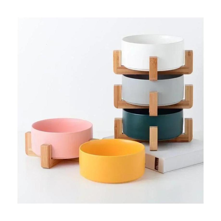 1 шт. Миска для питомца Кошка Собака Деревянная подставка Миска Большая вместимость Миска для корма и воды для кошек Дом Питомцы Маленькие Керамические Аксессуары