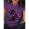 Summer Women's 3D Printed Rose Dark Series Breathable Simple and Personalized T-shirt