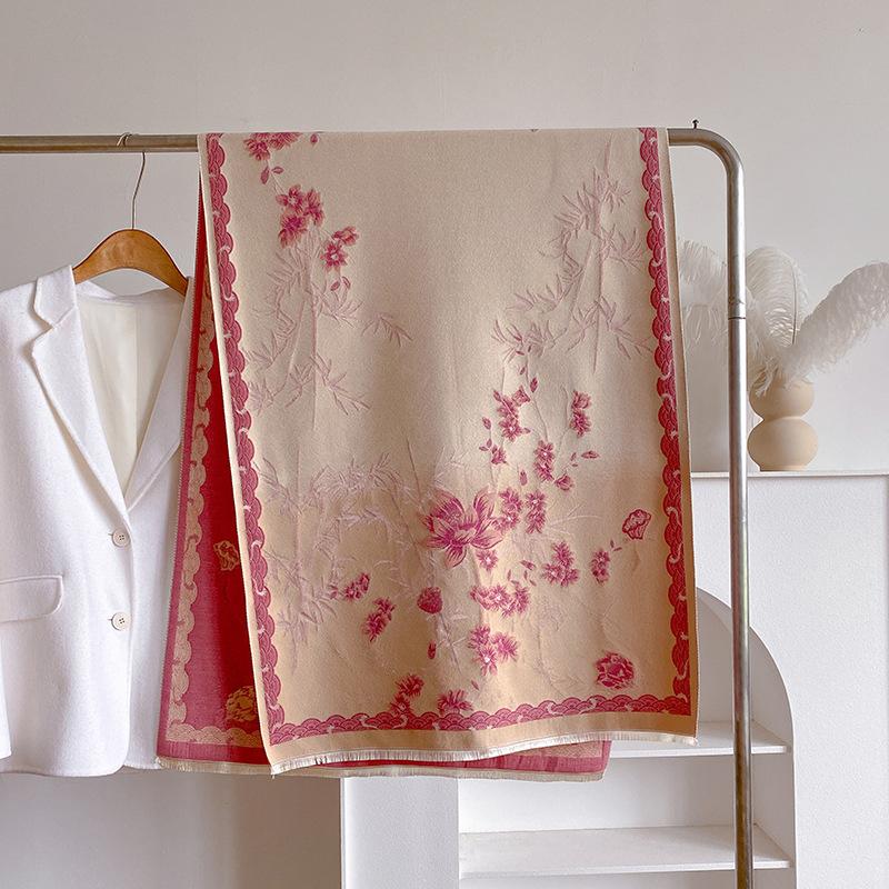 Sweet And Elegant, Literary And Artistic, Bamboo Shadow, Dark Fragrance, Light National Style Scarf, Women'S Double-Sided Double Wearing Shawl