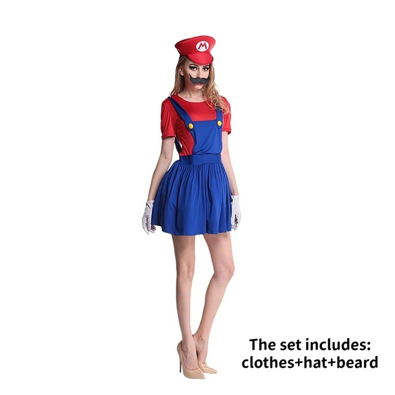 Anime Super Mario Bros Costume Jumpsuit Mario Luigi Cosplay Costume Hat Beard Suit Halloween Costumes For Adult
