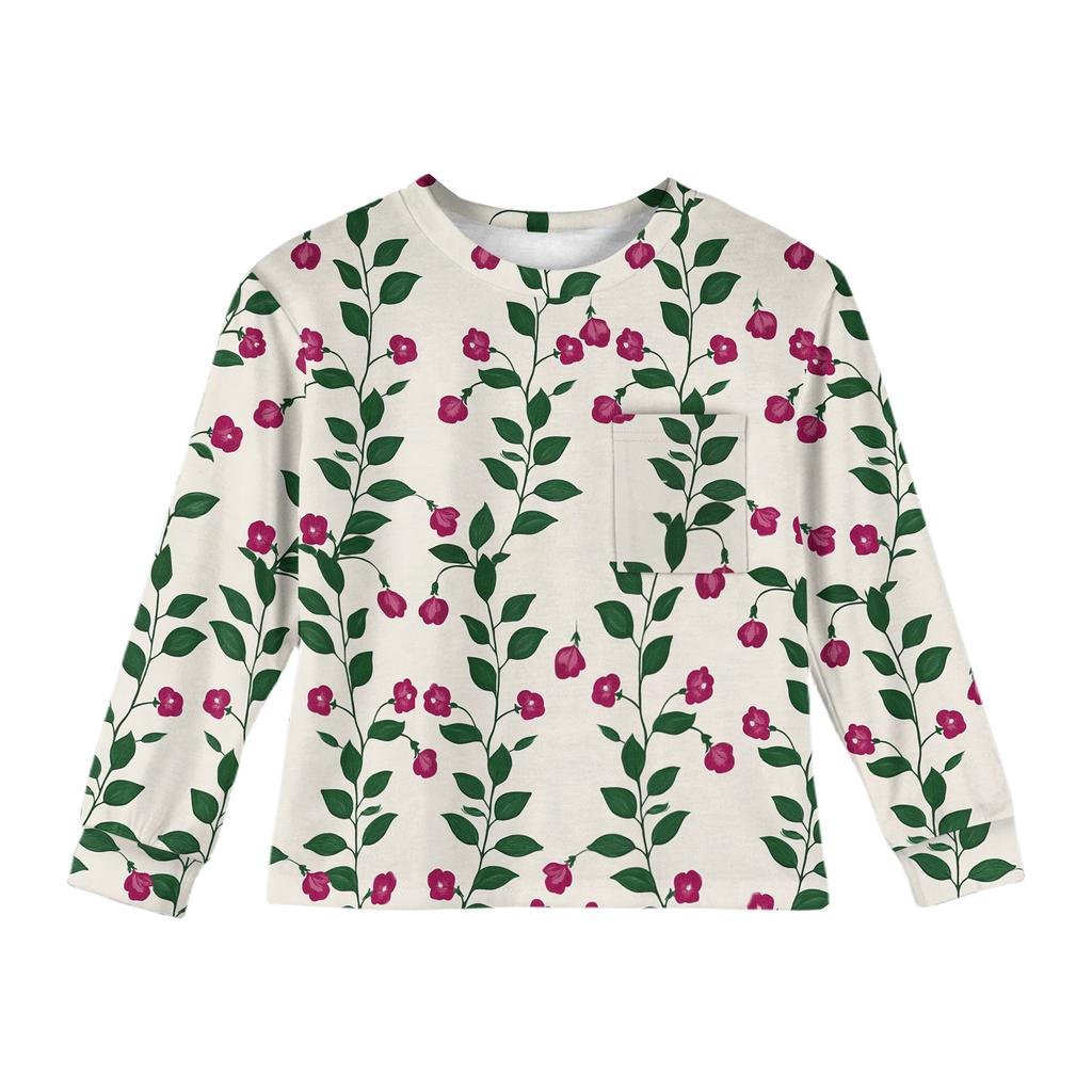 Girls' Long Sleeve Blouse - Round Neck Soft Waist Tunic