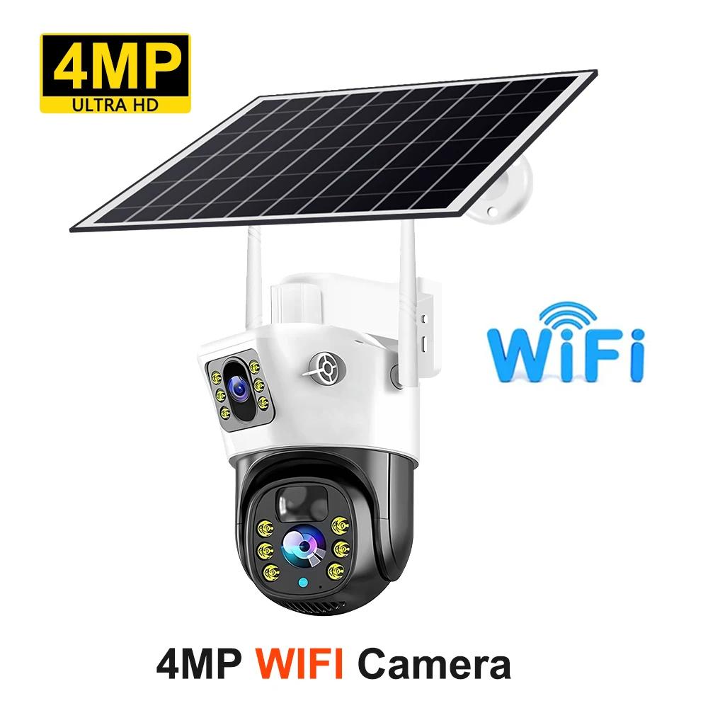 New 4MP/8MP HD WiFi 4G Camera Outdoor Wireless PTZ Solar IP Camera Built-in Battery Video Surveillance Camera V380 Pro Waterproof Cam