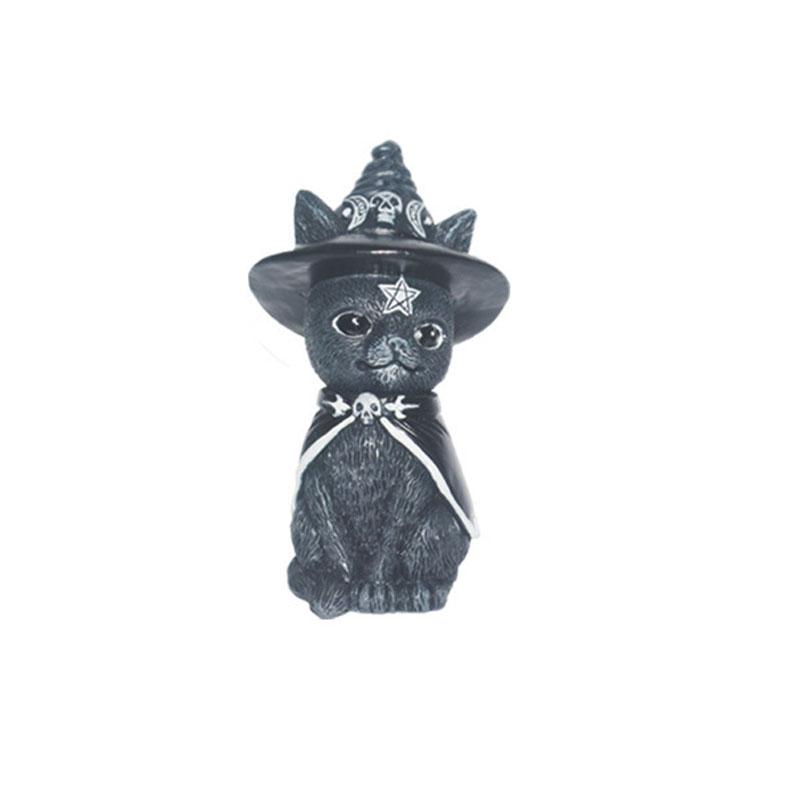 Witches Hat Occult Cat Figurine Desk Ornament Halloween Gift Cute Cat Decor