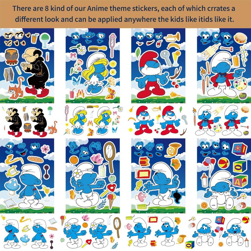 Cm2307023 Cute Cartoon Smurf Themed Interactive Puzzle Diy Sticker Fun Pack