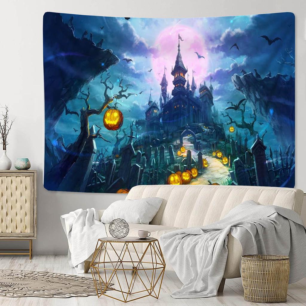 Хэллоуин Гобелен Череп Тыква Луна Ночь Монстр Настенное Искусство Украшения Спальня Гостиная Вечеринка в Общежитии