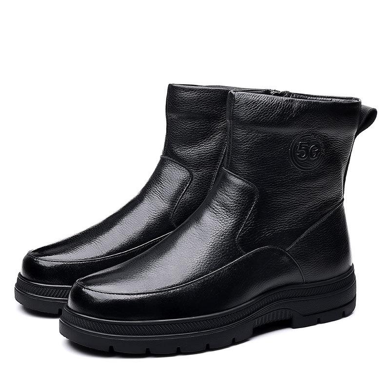 Мужские зимние ботинки из натуральной коровьей кожи, теплые, нескользящие, зимние ботинки из натуральной кожи, брендовая хлопковая обувь для мужчин
