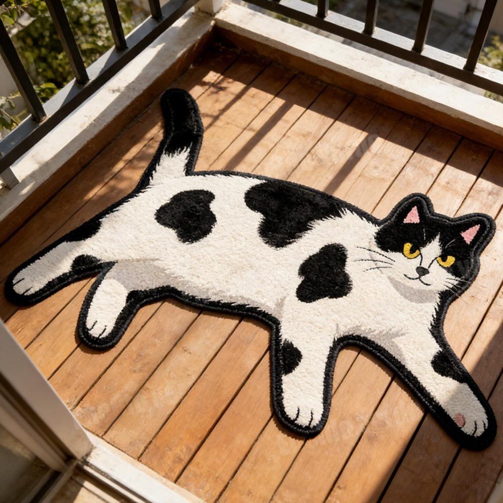 Non Slip Cat Floor Mat Absorbent Bedside Carpet Room Accessory Cat Shaped Rug Bathroom