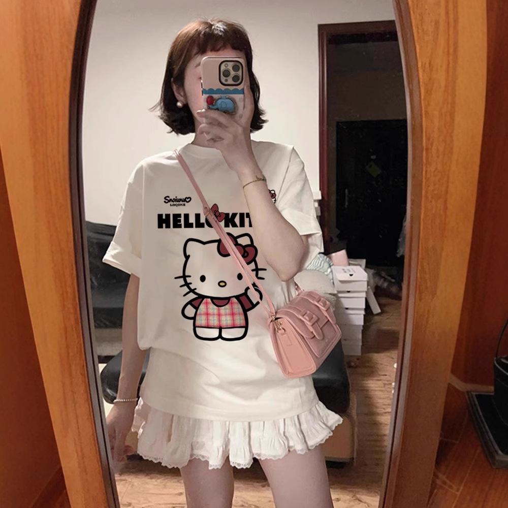 Heavy cotton short-sleeved t-shirt women's American printing fashionable versatile loose half-sleeved top white large version T