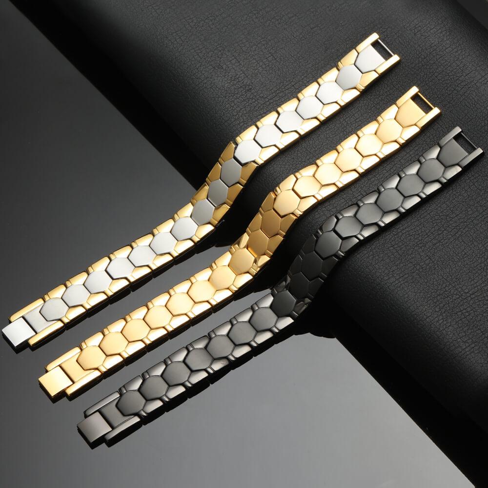 Magnetic Therapy Jewelry Men Adjustable Magnetic Bracelet Black Stainless Steel Homme Bracelet