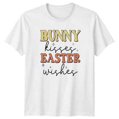 Bunny Kisses Easter Wishes TShirt Groovy Bunny Retro Holiday Apparel