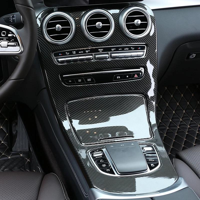 For Mercedes Benz C Class W205 GLC X253 2015-2025 ABS Carbon Fiber Car Center Console Frame Cover Trim Stickers Car Accessories