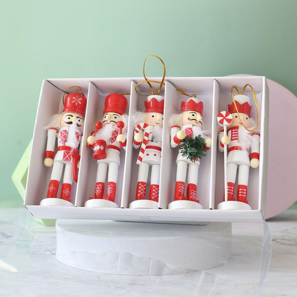 5PCS Vintage Soldier Doll Painted Handcraft Figurine Christmas Nutcracker Ornament Home