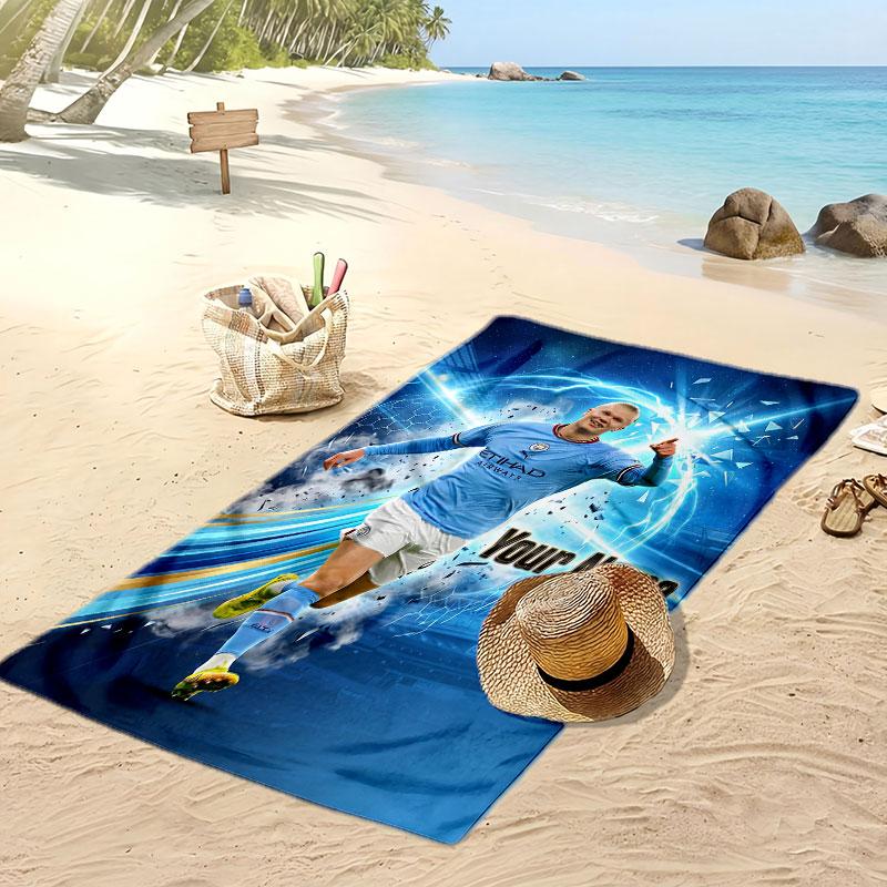 Erling Haaland Personalized Printed Beach Towel Soccer Logo Support Custom Name Text Absorbent Towel For Sport Travel Special Gift