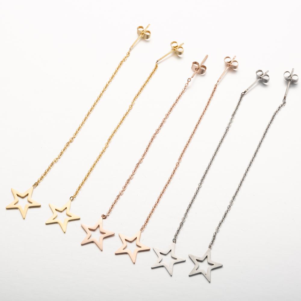 Korean David Star Earrings Long Line Thread Piercing Earring For Teens Girl Geometry Dangle Accessories Mujer Stainless Jewelry