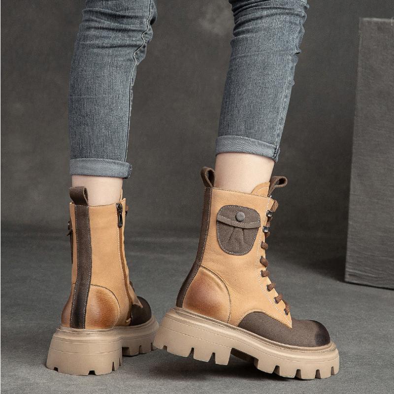 Johnature Женские ботинки из натуральной кожи, зимняя женская обувь на молнии с круглым носком, ботильоны на платформе в стиле ретро