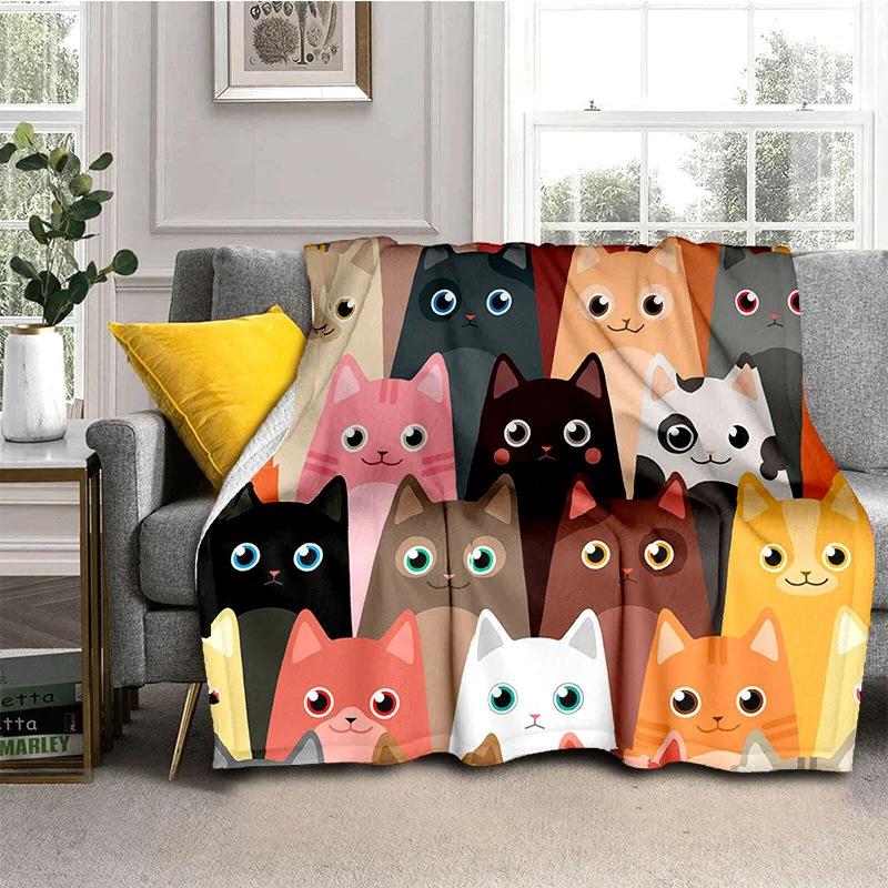 Cartoon Cat Flannel Comfortable Warm Blanket Children'S Gift Fluffy Soft Blanket Sofa Nap Portable Blanket