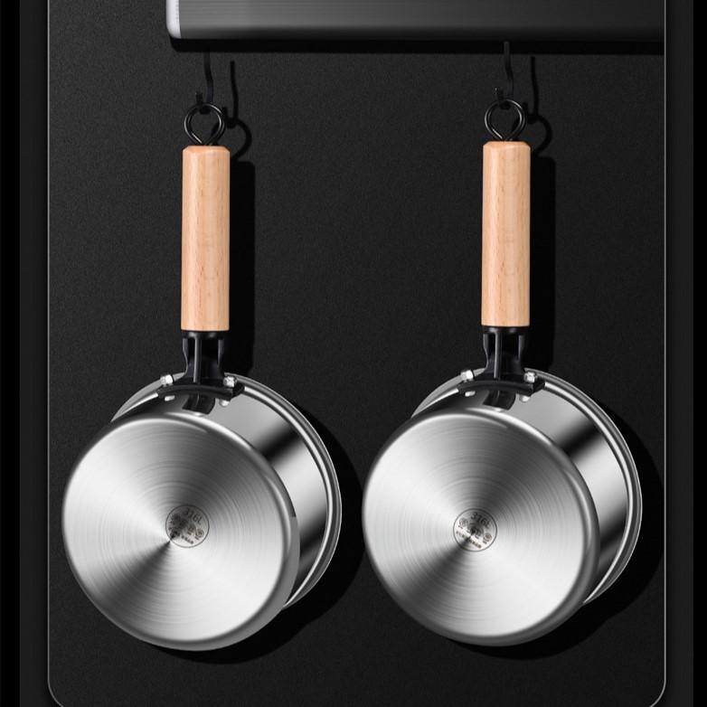 316L Stainless Steel Milk Pan Saucepan with Lid Cookware,Multipurpose Soup Pot Small Cooking Pot Pan with Wooden Handle