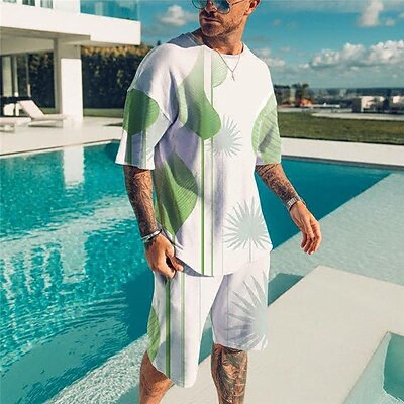 Муж. Шорты Комплект рубашки Футболка Инвентарь Графика Тропические растения Круглый вырез Одежда 3D-принт На открытом воздухе Повседневные С короткими рукавами 3D-принт 2 предмета