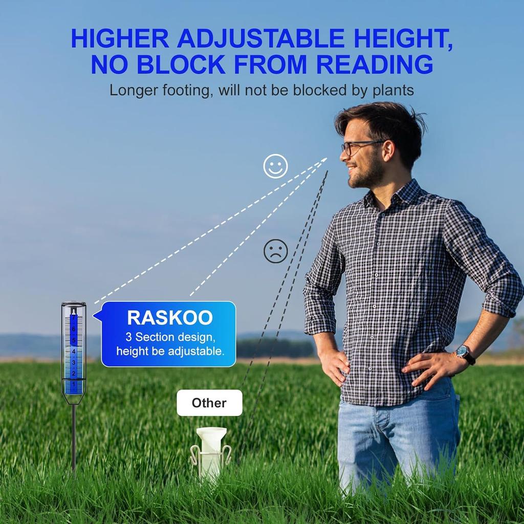 Дождемер 7 дюймов, морозостойкий, прозрачный, пластиковый, уличный, измерительный инструмент, большие, четкие цифры, регулируемая высота для сада, газона, фермы