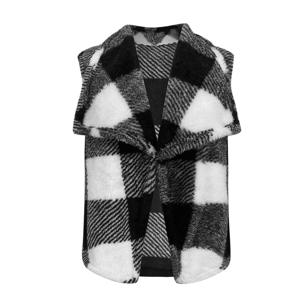 Женская флисовая жилетка без рукавов, фланелевая клетчатая куртка, пальто больших размеров