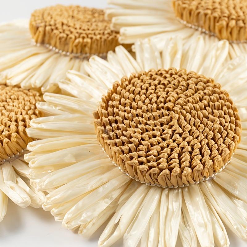 [Поделки из рафии с подсолнухами] Упаковка из 3 штук: подсолнухи и маргаритки, рафия, полипропиленовая трава, поделки — декор своими руками для весны и лета — пляжные шляпы, одежда, шторы,