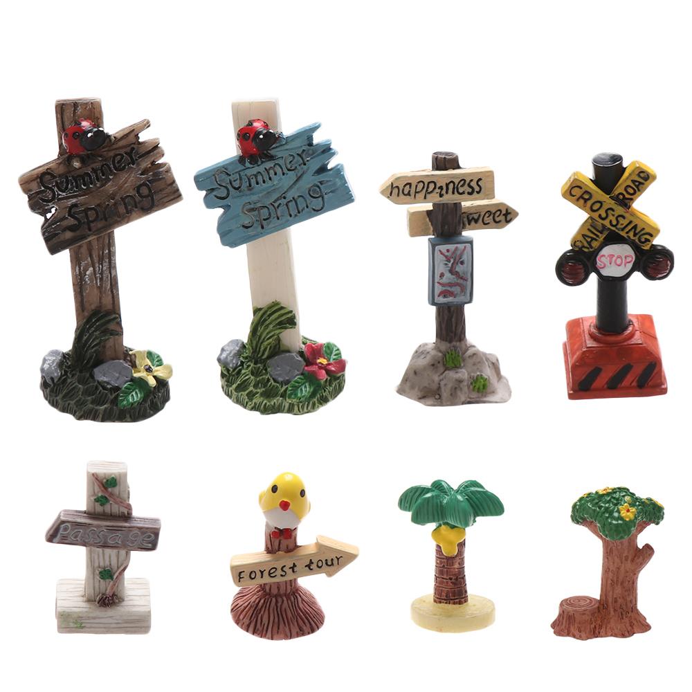 Succulents Bonsai Simulation Stone Signpost Welcome Stake Figurine Fairy Garden Mini Road Sign