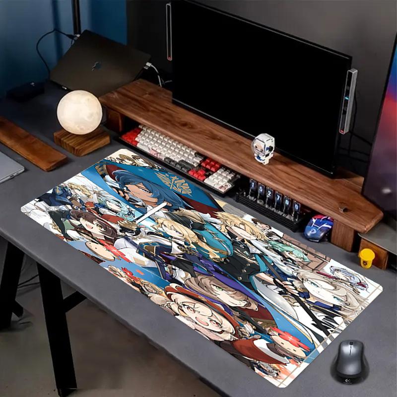 Genshin Impact Print Mouse Pad, Anti‑Slip Desktop keyboard Mat, for PC Laptop Gaming Working Daily Use, Cool Festival Surprise Gift