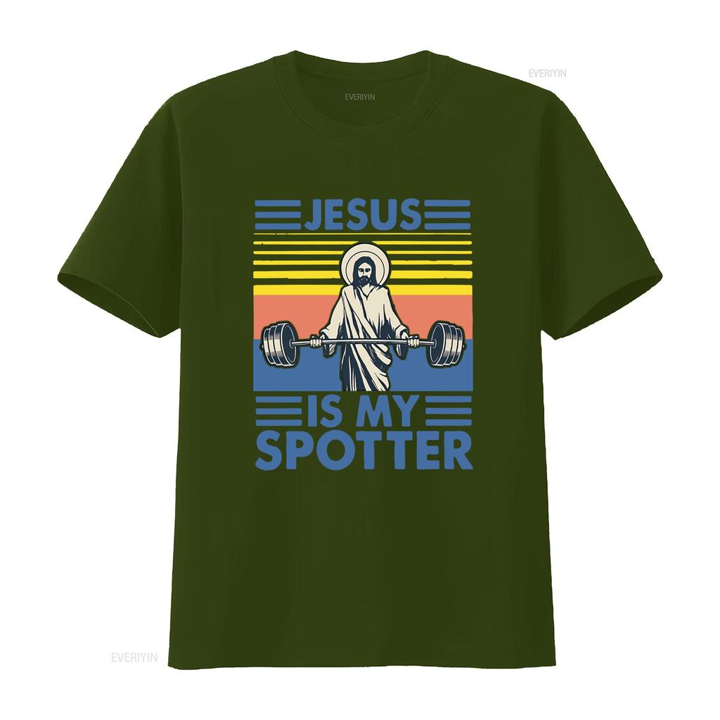 Retro Vintage Funny Jesus Is My Spotter Gym Workout Print Casual T Shirt vintage Washed Soft Versatile Slightly Unisex
