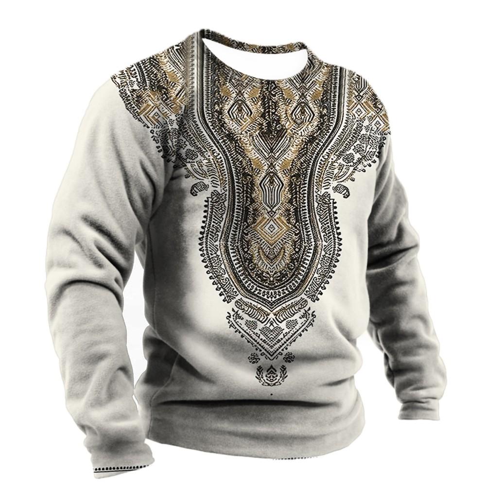 Винтажная футболка из хлопка с длинным рукавом, мужские топы 5xl, этническая футболка с племенным принтом, весенняя дышащая свободная мужская рубашка, одежда