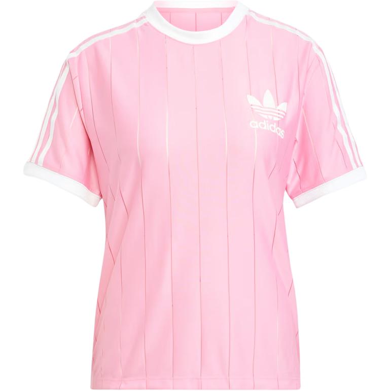Adidas Originals Adicolor 3-Stripes Pinstripe Tee Logo Print Color Block Striped Crew Neck Short Sleeve T-Shirt Women Tops Pink IY7229