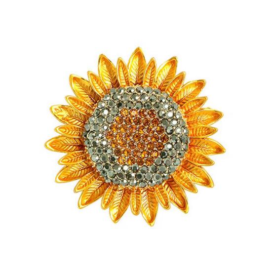 Sparkling Sunflower Brooch Outfit Decor Rhinestone Flower Pin Realistic Stainless Sunflower Floral Pin Clothes
