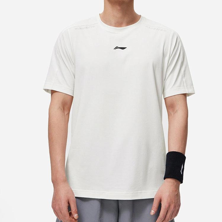 Li-Ning Фитнес-серия с буквенным принтом, футболка с круглым вырезом, мужские топы, белые ATST035-1