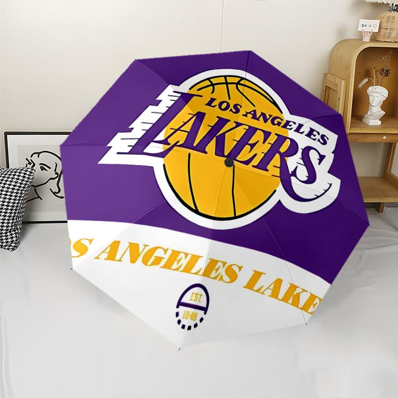 Los Angeles Lakers logo Print Automatic Umbrella, 8 Rib Iron Frame, Plastic Handle, Suitable for Outdoor Travel &Daily , Ideal Gift