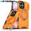 KEYSION Чехол для телефона с вращающейся на 360° подставкой-кольцом для iPhone 17, силикон+ПК, сдвижная защита камеры, магнитная противоударная задняя крышка