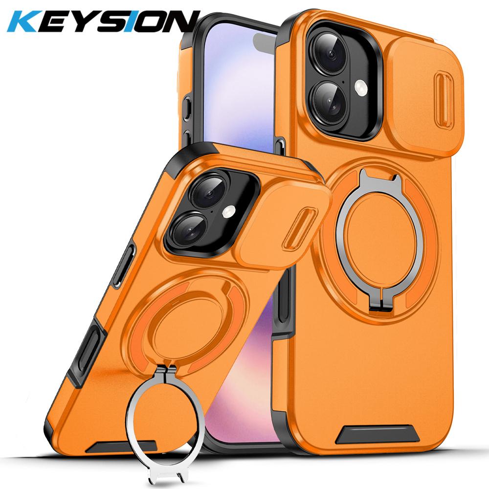 KEYSION Чехол для телефона с вращающейся на 360° подставкой-кольцом для iPhone 17, силикон+ПК, сдвижная защита камеры, магнитная противоударная задняя крышка