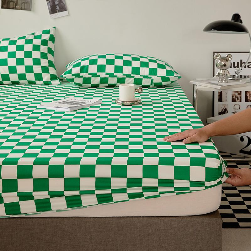 Pure Cotton Fitted Sheet With Anti Slip Elastic Band Plain Mattress Cover For Single Double Queen King Size Beds