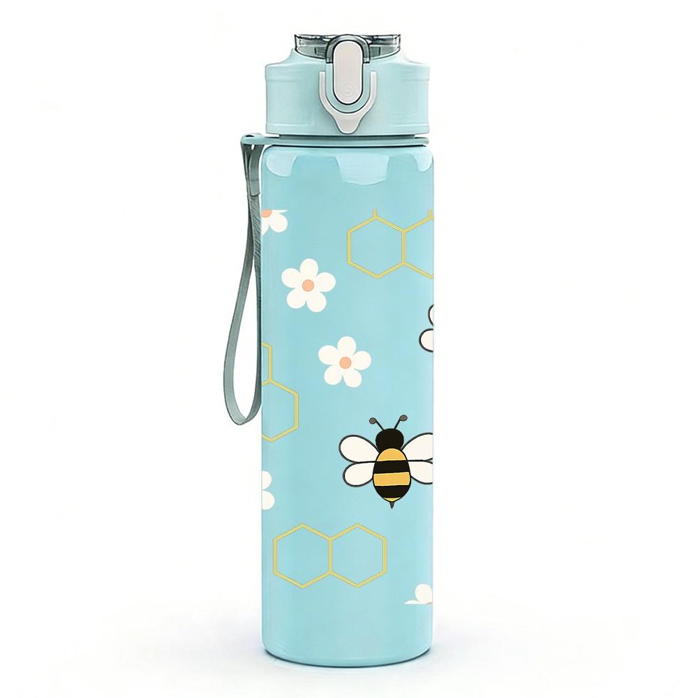 1PC Bee Honeycomb Repeat Pattern 750ml Color Plastic Sports Water Bottle Leakproof Flip Straw Lid Suitable for Sports Office Home Use