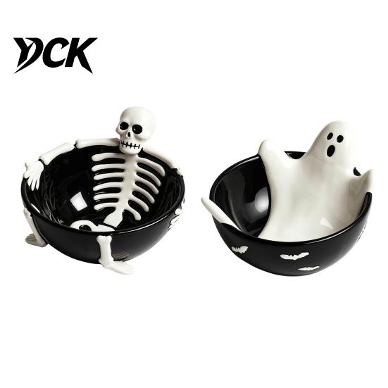 Large Capacity Nut Tray Halloween Skeleton Lounging Tidbit Serveware, 3D Relief Resin Candy Bowl for Event Supplies Snacks Dips, Creative Gothic