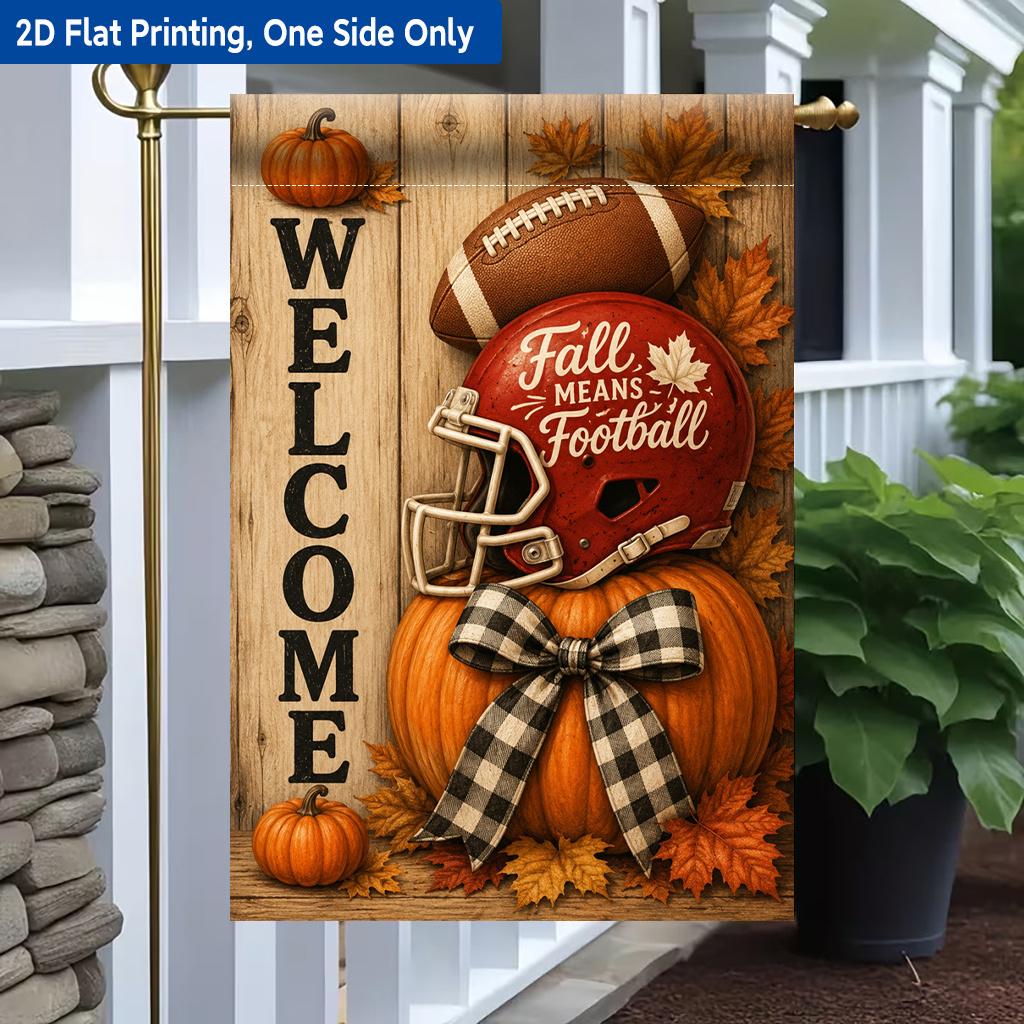 1pc Welcome Fall Football Season Garden Flag - Single-Sided Polyester, 29.97x44.96 cm, Outdoor Decor